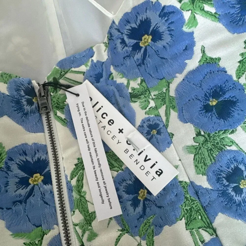 Alice and Olivia Sun Dress Tayla Perfect Pansy Blue Mini Dress size 10 NWT